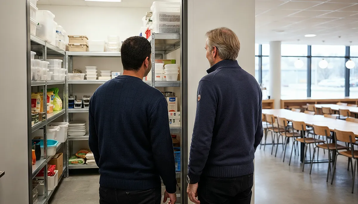 ole-saurav-prediksjon copy Ole og Saurav fra Izy ser inn på et lagerrom i en norsk kantine